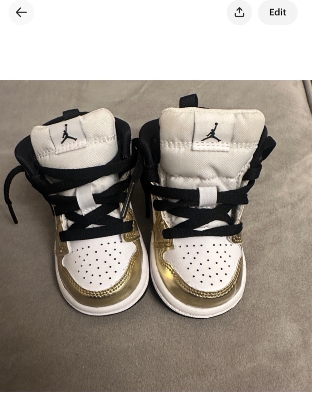 Nike Air Jordan’s  Kids 4c White, Gold & Black High-Top Sneakers